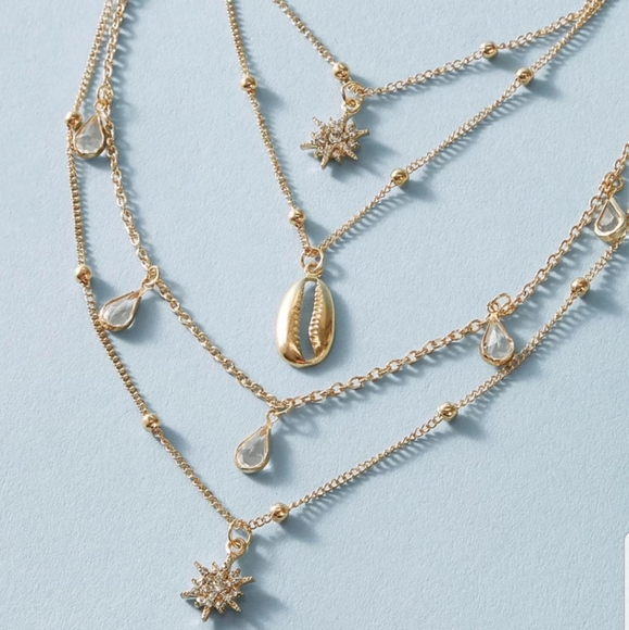 ◇Cara◇ Shell and Rhinestone Layered Necklace - Picture 2 of 3